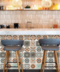 Boho Peel And Stick Wallpaper For Kitchen Backsplash Gray Pattern Vinyl Self Adhesive Removable 17.7 Inch By 393.7 Inch Covering 48.4 Sq Ft Easy To Install applied on a stylish kitchen bar area.