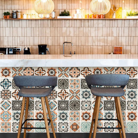 Boho Peel And Stick Wallpaper For Kitchen Backsplash Gray Pattern Vinyl Self Adhesive Removable 17.7 Inch By 393.7 Inch Covering 48.4 Sq Ft Easy To Install applied on a stylish kitchen bar area.