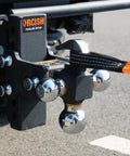 Adjustable Trailer Hitch With 360 Degree Swivel Tri Ball Mount And Tow Hook Lock, Rotating 3 In 1 Ball System For 1 7/8, 2, And 2 5/16 Inch Balls, Rated Up To 15,000 Lbs GTW And 10,000 Lbs Tow Hook on truck receiver with tow strap