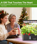 Indoor Hydroponics Growing System For Herbs And Vegetables, 10 Pod Kit with LED lights on table with two women exchanging gifts