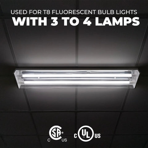 Ceiling-mounted T8 fluorescent fixture with Ten Pack Replacement For ICN 4P32 SC 3 And 4 Lamp T8 Fluorescent Electronic Ballast.