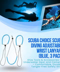 Adjustable Wrist Lanyard For Scuba Diving Gear And Underwater Cameras Lightweight Durable Tangle Free Dive Tool Strap Comfortable Fit 3 Pack Blue Keeps Gear Safe And Within Reach On Every Dive displayed against scuba diving background with underwater imagery.