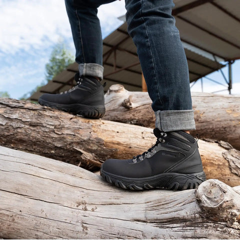 Steel Toe Boots For Men Work Shoes With Puncture Resistant Plate And ASTM F2413 18 Safety Standard, outdoors, black, size 8 UK