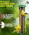 Outdoor Bird Feeder With 16 Ports For Thistle And Nyjer Seeds, Easy Hang Chew Proof Metal Design With 8 Perches, Built To Attract Finches And Other Small Songbirds To Your Garden