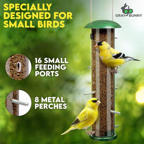 Outdoor Bird Feeder With 16 Ports For Thistle And Nyjer Seeds, Easy Hang Chew Proof Metal Design With 8 Perches, Built To Attract Finches And Other Small Songbirds To Your Garden