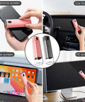 Two In One Screen Cleaner Spray And Wipe Kit For Phones Tablets Laptops TVs Monitors And Car Screens Pink Lipstick Size in use