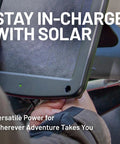 Person installing 5 Watt 12V Solar Panel Battery Charger With Charge Controller IP67 Weatherproof Windshield Or Handlebar Mount.