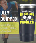 Premium 20 Oz Pickleball Travel Tumbler With Secure Spill Proof Lid And Present Ready Gift Box featuring a black design and stainless steel straw.