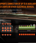 8 Gang Switch Panel With RGB LED Lights showing circuits for managing auxiliary devices in vehicles and boats