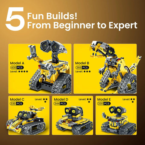 Rad Robot Building Kit With Remote Control For Kids Aged 8 To 14 473 Piece STEM Toy That Sparks Creativity Learning And Hands On Engineering Perfect Gift For Curious Minds And Future Builders. 5 build models, 330-430 pcs