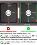 Illustration showing correct sink measurements for Heavy Duty Stainless Steel Sink Grids 13 5/8 By 11 5/8 Inches, 2 Pack Center Drain Hole