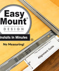 Easy Mount design for Knockout Kitchen Pull Out Cabinet Organizer showing installation guide and chrome slide system details.