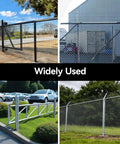 Heavy Duty Nylon Cantilever Sliding Gate Roller For Four Inch Posts And Two And Three Eighths Or Two And A Half Inch Chain Link Frames High Load Capacity Over Four Thousand Pounds Durable Cantilever Gate Hardware Single Roller installed in various settings with metal chain link fences.