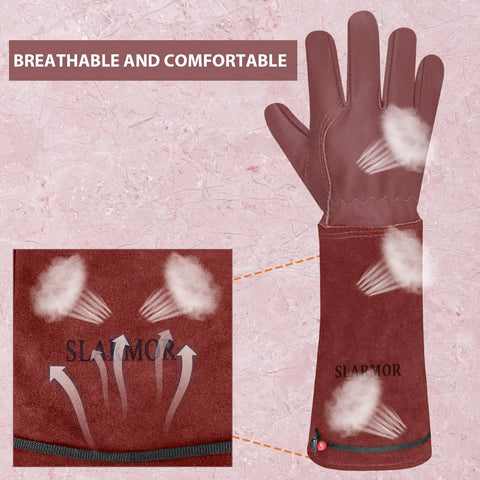 Thorn Proof Long Gardening Gloves For Women And Men Heavy Duty Pruning Gauntlets For Roses Blackberries Cactus And Holly Extra Length Safety All Day Comfort Ideal Garden Gift showing breathability features.