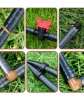 One Half Inch Drip Irrigation Fittings Kit With 4 Switch Valve No Tools Needed Elbows 12 Couplings 12 End Cap Plugs 12 Tees 12 End Closures For Sprinkler Systems Garden Lawn Flowers Pots And More 64 Pieces showing connections in grass