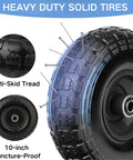 All Terrain Heavy Duty Panel Dolly With 1000 Lb Capacity showing 10 inch solid tire wheels with puncture-proof anti-skid tread
