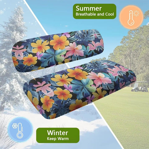 Tropical Flower Golf Cart Seat Cover Set Front And Rear With Breathable Fabric And Split Backrest on seasonal background