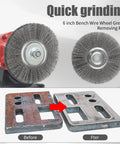 Tough As Nails 8 Inch Wire Wheel For Bench Grinder with heavy duty carbon steel bristles, before and after rust removal.