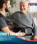 Elderly man wearing FEATOL Back Support Belt For Lower Back Pain Relief With Lumbar Pad Breathable Brace for All Day Comfort.
