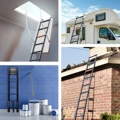 Lightweight Aluminum Telescoping Ladder With Detachable Hooks Fourteen And A Half Feet Collapsible Extension Ladder With Non Slip Feet