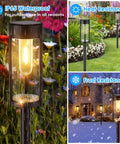 Solar Pathway Lights 6 Pack IP65 Waterproof Outdoor Decorative Garden Lights with Auto On Off in rain, sun, and snow scenes