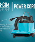 6-CIM-R 115V Submersible Sump Pump 1/3 HP 2750 GPH with 25 ft power cord shown against a blue gradient background