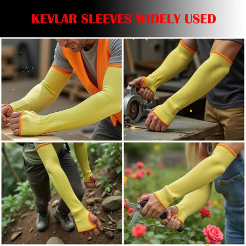 Tough As Nails Double Ply Kevlar Arm Sleeves Cut And Heat Resistant Ergonomic Knit Fit With Thumb Slots Perfect For Welding Mechanics Gardeners 18 Inch Yellow Includes 2 Pair Bundle worn during woodworking and gardening.