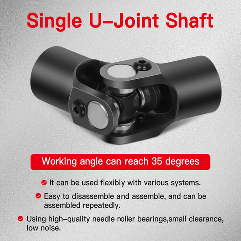 Heavy Duty 96mm Single Three Quarters Inch Round U Joint Shaft Black Steering Joint Universal Joint Coupler Chrome Steel Automotive OEM Matched Fit For Durable Steering Linkage And Smooth Operation with working angle details.