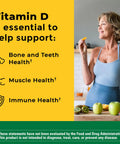 Vitamin D3 1000 IU Softgels Game Changer For Bone Density And Immune Defense For Men And Women Features A Bulk 300 Count Pack with woman enjoying healthy fruits.