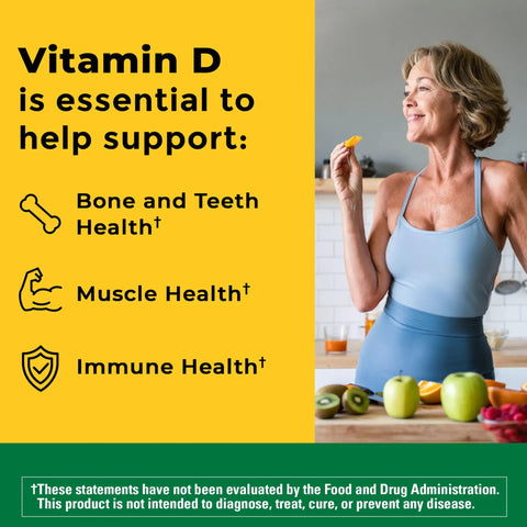 Vitamin D3 1000 IU Softgels Game Changer For Bone Density And Immune Defense For Men And Women Features A Bulk 300 Count Pack with woman enjoying healthy fruits.