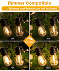 Four stages of brightness for 50Ft LED Outdoor String Lights With 16 Shatterproof S14 Replaceable Bulbs 2700K Warm White For That Cozy Vibe