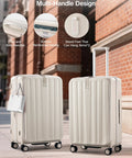 Hanke 24-inch expandable hard-shell luggage with wheels, ivory white, front view of two suitcases