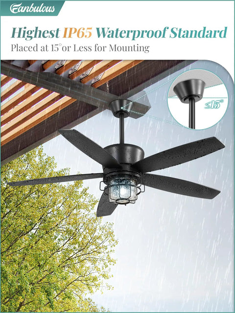 52 Inch Outdoor Ceiling Fan With Lights And Remote For Porch Patio And Gazebo, IP65 Waterproof With 6 Speed DC Motor in rain