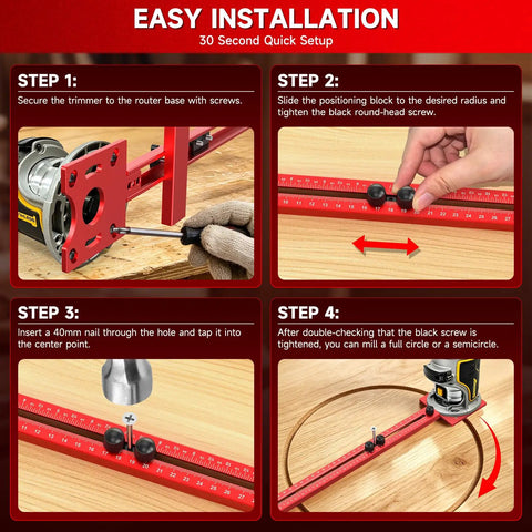 Bulletproof Adjustable Router Circle Cutting Jig For Compact Shop Setups Smooth Arc Routing step-by-step setup instructions.