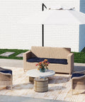 Outdoor Bench Cushion Tufted 44x22x4 Inch Loveseat Pad for Patio Furniture Garden Wicker Chair Porch Swing Indoor Outdoor Use Fade Resistant Waterproof Dark Blue Comfy All Weather Ready on wicker loveseat outdoors