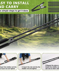 57 Inch Heavy Duty Post Hole Digger With Metal Shaft And Sharp Shovel Head in forest setting, step-by-step assembly guide shown