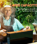 Beekeeper with Two Pack Six Point Five L Beehive Feeder With Beeswax Treated Wood Frames next to a smoker in a garden