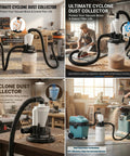 Dual Cyclone Dust Separator For Shop Vac Pre Separator For Sawdust And Debris Reduces Filter Clogging Extends Vacuum Life shown in workshop
