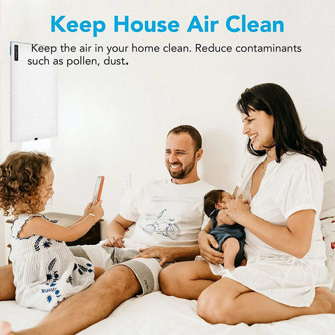 Family relaxing on bed, highlighting benefits of Reusable 20x20x1 Air Filter For Home AC HVAC And Furnace No Fuss Washable.