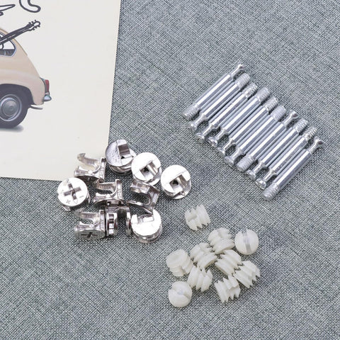 Cam Lock Fittings Set With Iron And Nylon For Cabinets And Furniture No Fuss Quick Install Strong Load Bearing White Color