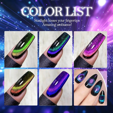 Cat Eye Gel Nail Polish Kit With Magnetic Stick 9D Dual Colors HEMA Free Galaxy Chameleon Effect UV LED Safe nail designs