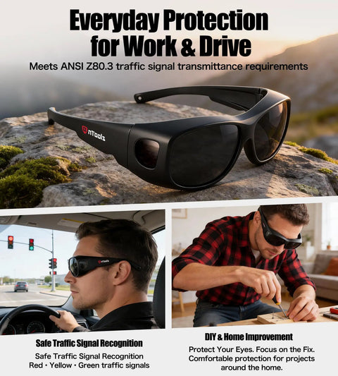 UV Protection Safety Goggles With Anti Glare Lenses For Outdoor Work And Sports, Pro Grade And ANSI Z80.3-2018 Certified.