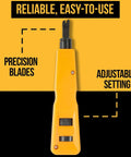 Close-up of adjustable punch down tool from All-In-One 15-In-1 Network Tool Kit for Ethernet cabling, highlighting precision blades.