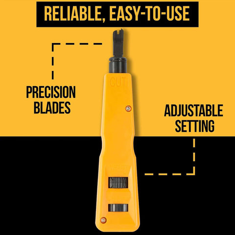 Close-up of adjustable punch down tool from All-In-One 15-In-1 Network Tool Kit for Ethernet cabling, highlighting precision blades.
