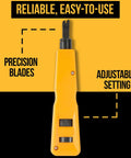 Heavy duty impact tool with precision blades for cutting, part of Badass 15-In-1 Network Tool Kit for Cat5 Cat6 cables.