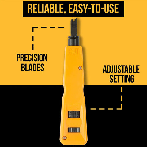 Heavy duty impact tool with precision blades for cutting, part of Badass 15-In-1 Network Tool Kit for Cat5 Cat6 cables.