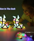 Child playing with Glow In The Dark Magnet Pyramid Cube 12 Piece With 243 Rare Earth Magnets Transforms Into Dope Billions Of Shapes