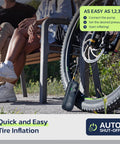 Cordless Bike Pump And Portable Air Compressor With Digital Pressure Gauge 150 PSI Car Tire Inflator attached to bike wheel