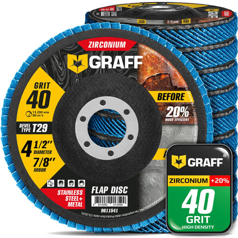 40 Grit Flap Discs for Angle Grinder 4 1/2 In Bevel Type 29 Heavy Duty Zirconia Grinding Discs for Stainless Steel and Sheet Metal