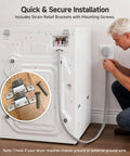 Man installing 10 Ft 3 Prong Dryer Cord 30A 7500W NEMA 10-30P to 3-Wire Appliance Cord on dryer with strain relief brackets visible